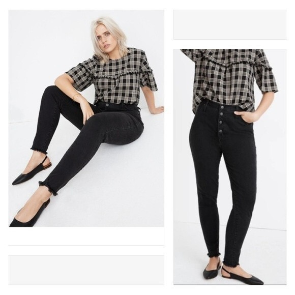 Madewell 10" High-Rise Skinny Jeans Dark Gray Button-Through Edition Sz 37 (22W) - Picture 2 of 13